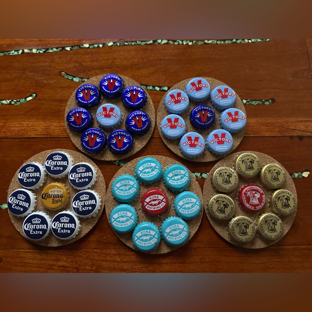 Bottle cap coasters, set of 5